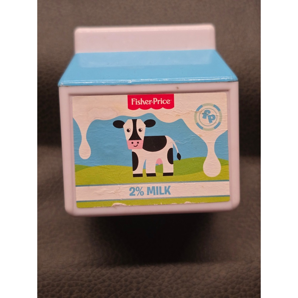 Vintage Fisher-Price Toy Milk Carton 2%  White Cow Play Food Kitchen Accessory